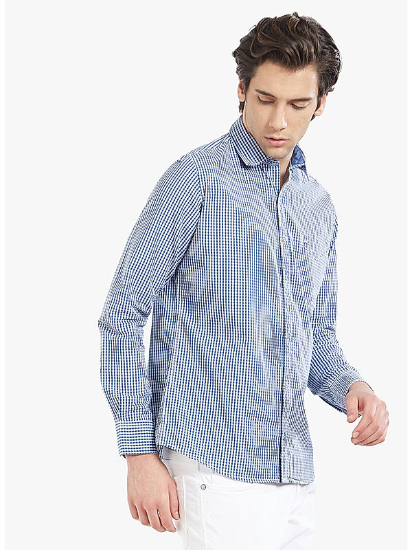 Checkered Blue Color Cotton Slim Fit Shirt